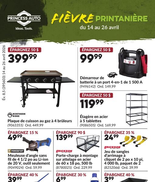 Circulaire Princess Auto du 14 au 26 avril 2026