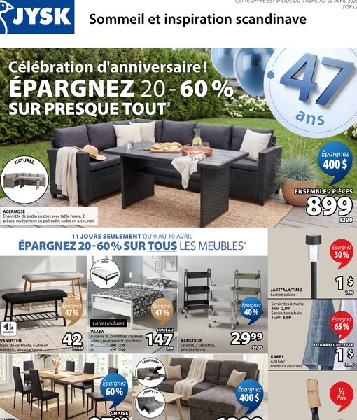 Circulaire JYSK du 9 mars au 22 avril 2026