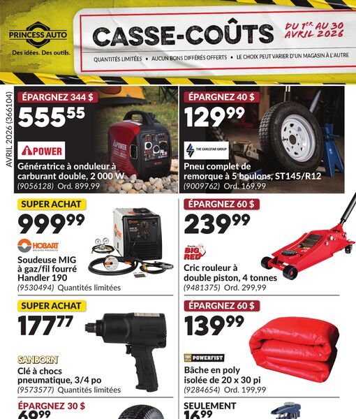 Circulaire Princess Auto du 1 au 30 avril 2026