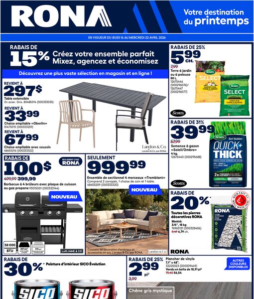Circulaire RONA du 16 au 22 avril 2026