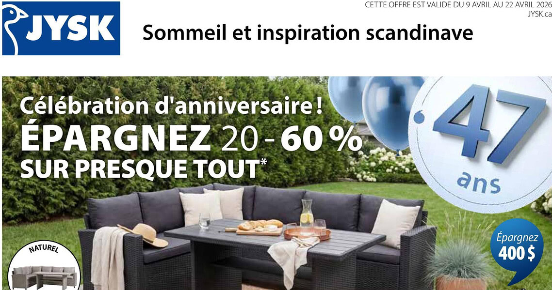 Circulaire JYSK du 9 mars au 22 avril 2026