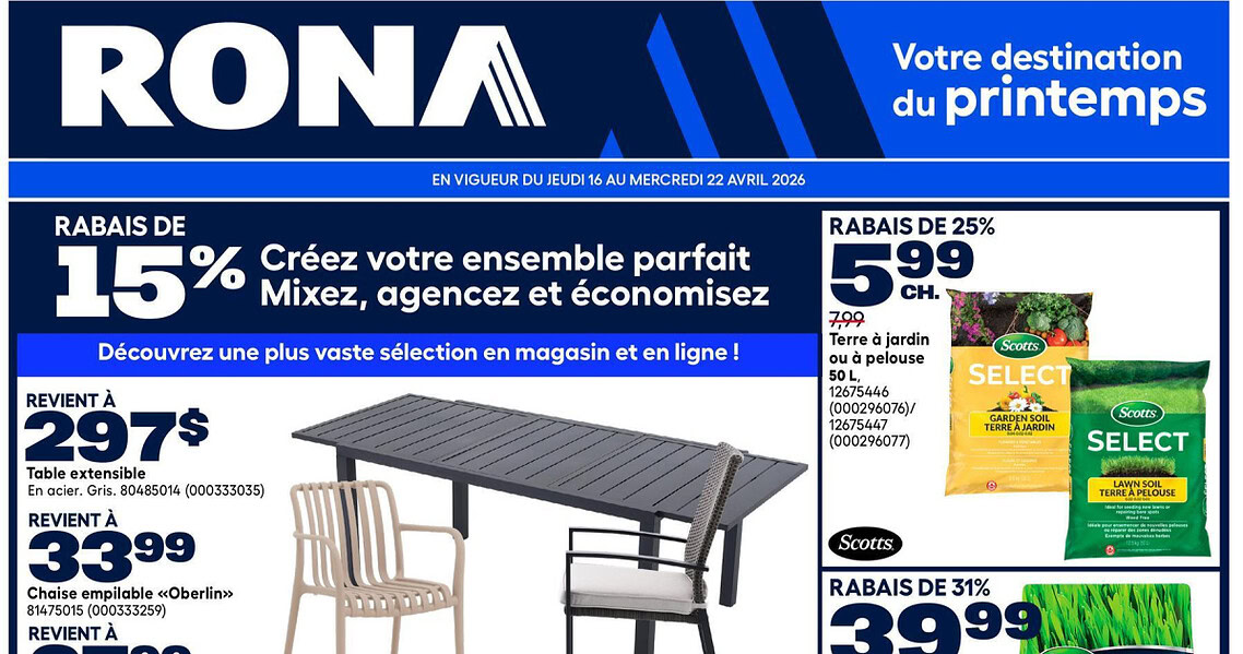 Circulaire RONA du 16 au 22 avril 2026