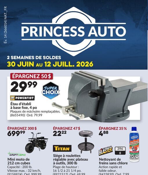 Circulaire Princess Auto du 30 juin au 12 juillet 2026