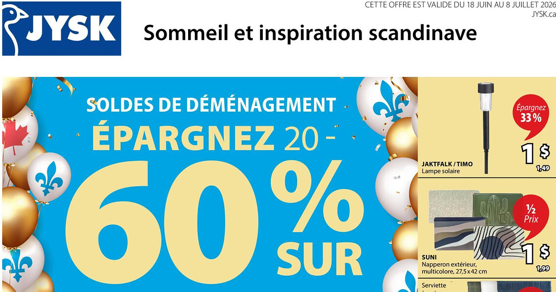 Circulaire JYSK du 18 juin au 1 juillet 2026