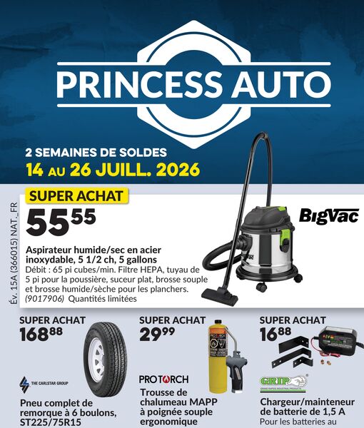 Circulaire Princess Auto du 14 au 26 juillet 2026