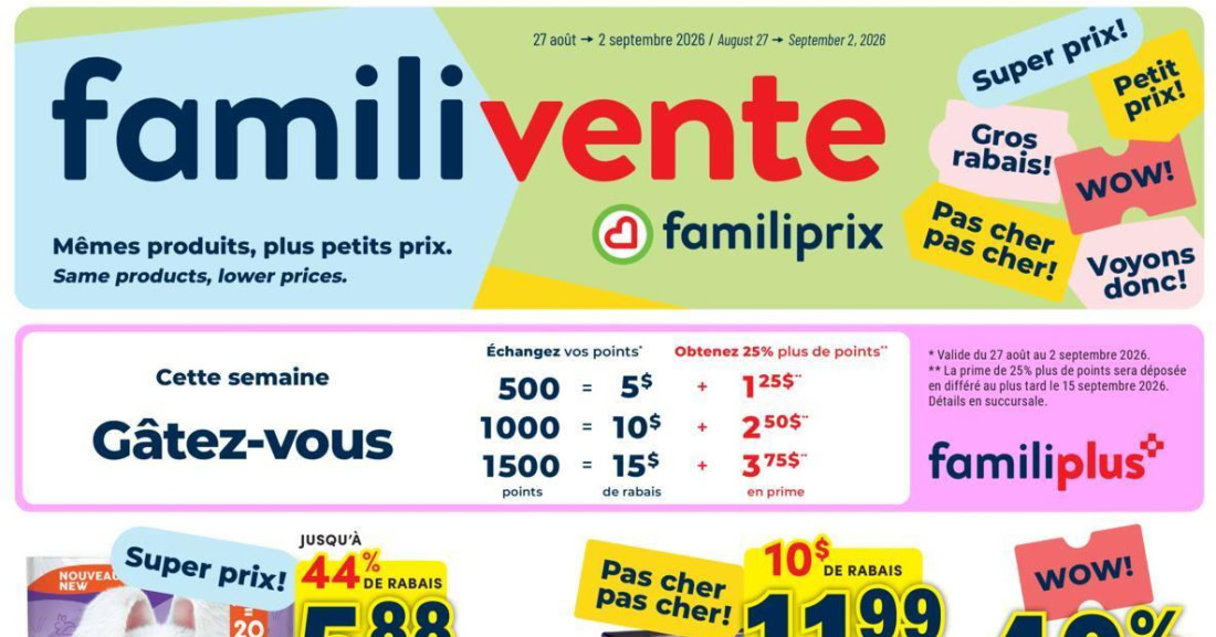 Circulaire Familiprix du 27 août au 2 septembre 2026