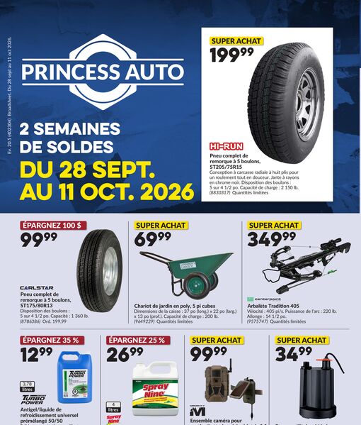 Circulaire Princess Auto du 28 septembre au 11 octobre 2026