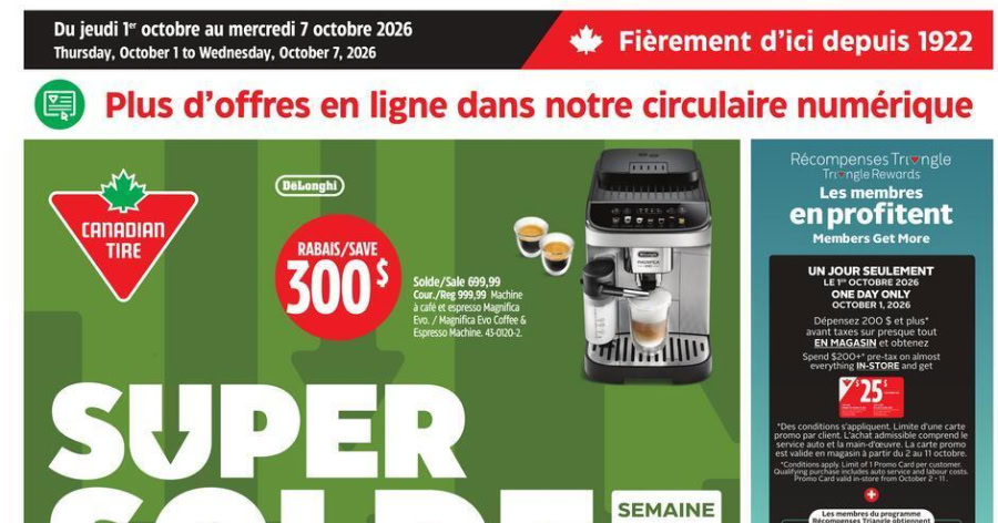 Circulaire Canadian Tire du 1 au 7 octobre 2026