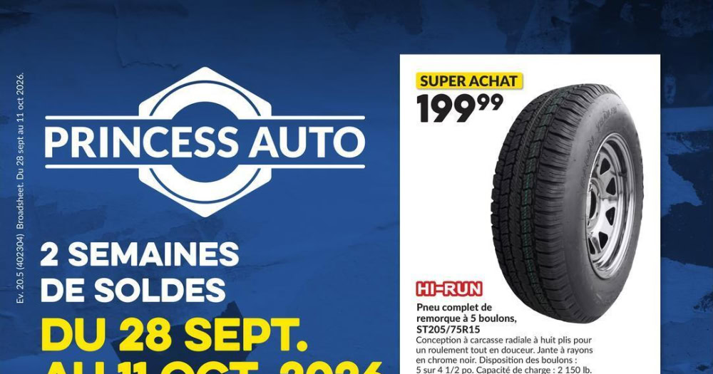 Circulaire Princess Auto du 28 septembre au 11 octobre 2026
