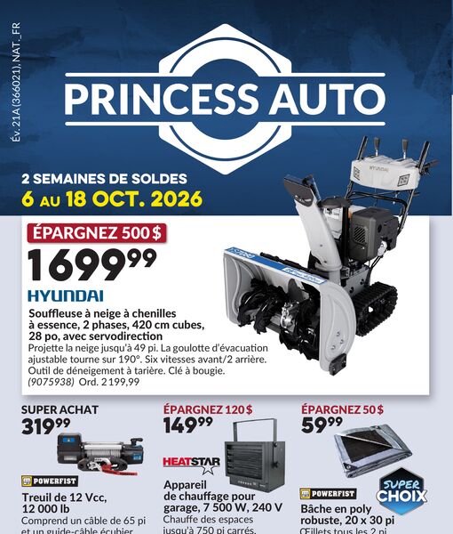 Circulaire Princess Auto du 6 au 18 octobre 2026