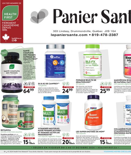 Circulaire Panier Santé du 2 au 17 octobre 2026