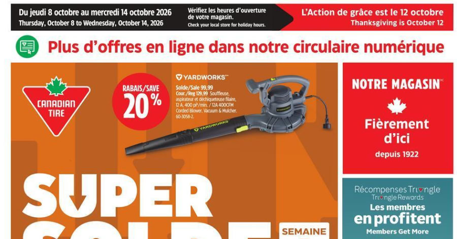 Circulaire Canadian Tire du 8 au 14 octobre 2026